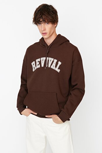 Trendyol Collection Καφέ Unisex Fleece πουκάμισο - Oversize με κουκούλα, ζεστό TMNAW22SW1462