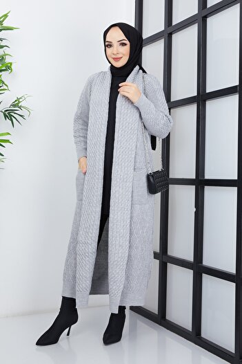 Pamuk Butik Γυναικείο γιακά σάλι Πλεκτό Λεπτομερές πλεκτό ζακέτα τσέπης
