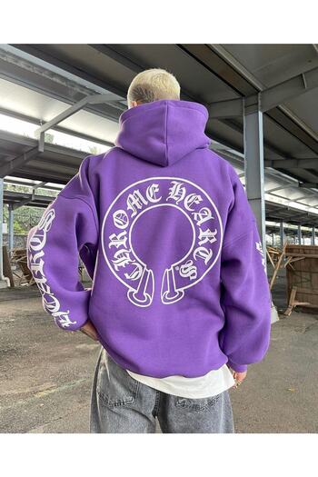 Machetta Large Size Hooded Horse Back and Sleeve Text Detail Oversize Sweatshirt