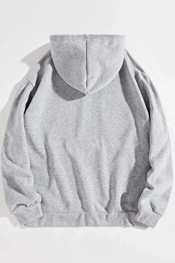MODAGEN Unisex Gri New York Dream Team Baskılı Kapüşonlu Oversize Sweatshirt