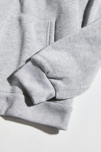 MODAGEN Unisex Gri New York Dream Team Baskılı Kapüşonlu Oversize Sweatshirt