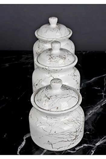 Akkoyunlu home 3 Size Marble Patterned Luxury Tea Sugar Salt Storage Jar Set (Spot Jar)