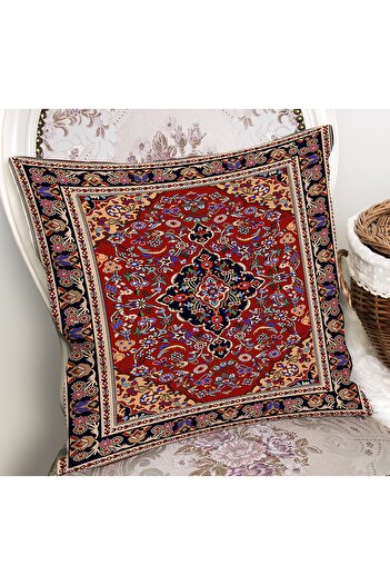 Realhomes Ethnic Motif Ottoman Patterned Digital Printed Pillow Cushion Cover on Red Background