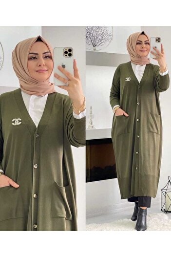 MODAMÜNASİP Wonderful Women's Buttoned Long Knitwear Cardigan with Pockets