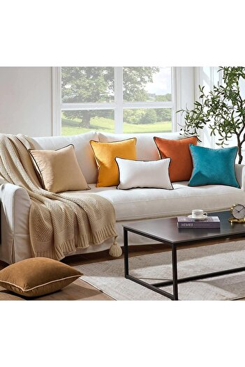 Bc Home 2'li Kenar Biyeli Kırmızı, Yeşil Dikdörtgen Kırlent Kılıfı, Kadife Görünümlü 2 Adet 30x50cm Yılbaşı