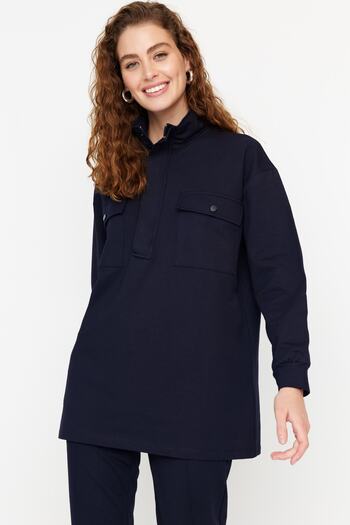 Trendyol Modest Πλεκτό σετ γυμναστικής με τσέπες Navy Blue TCTAW23EN00032