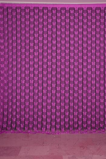AKÇA TEKSTİL Butterfly Combined Model Fuchsia Color Rope Curtain Ready Made Buttons Sewn Rope Curtain 300*280 Cm