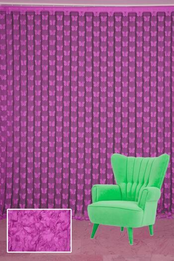 AKÇA TEKSTİL Butterfly Combined Model Fuchsia Color Rope Curtain Ready Made Buttons Sewn Rope Curtain 300*280 Cm