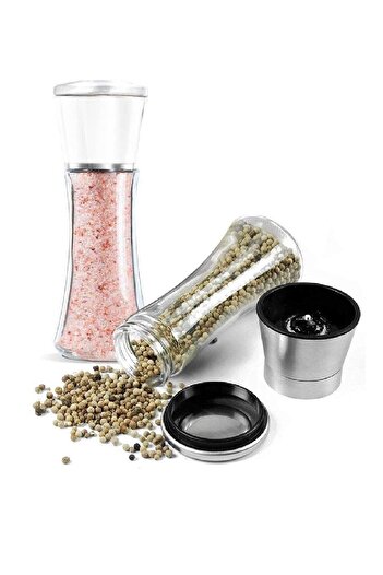 Tilbe Home Black Pepper Salt Shaker Mill Spice Grinder with Ceramic Blade Durable 2 Piece Mill Set