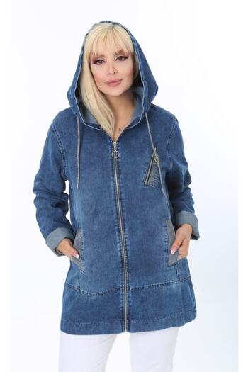 HaiModa Women's Denim Coat Large Size Stone Embroidered Hoodie