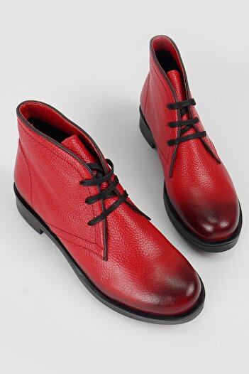 TUNAELLİ Women's Red Genuine Leather Boots & Booties Size 35-41