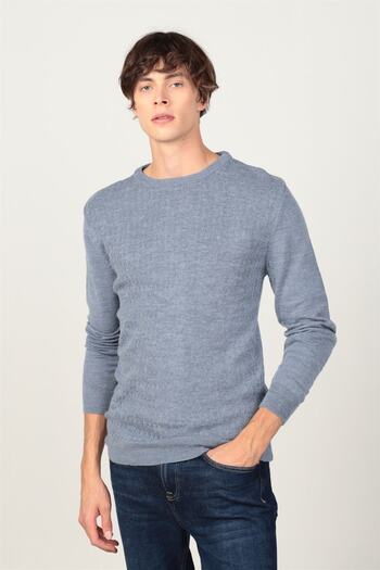 Tudors Men's Slim Fit Narrow Cut Crew Neck Self Patterned Sweater
