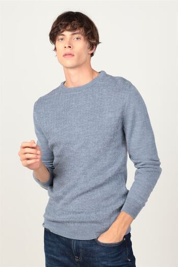 Tudors Men's Slim Fit Narrow Cut Crew Neck Self Patterned Sweater