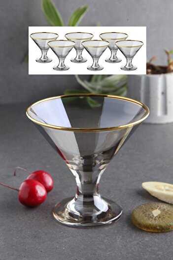 WuuQ Luxury - Glass 6-Piece Footed Magnolia, pudding, ice cream and snack Bowl Cup Set - Smoked Gold Color