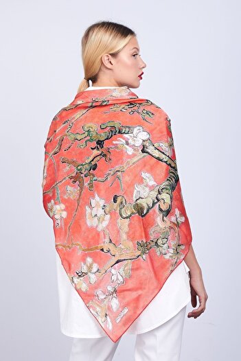 Nomads Felt 100% Silk Shawl| Pomegranate Flower| 140 cm| Van Gogh Almond Tree|