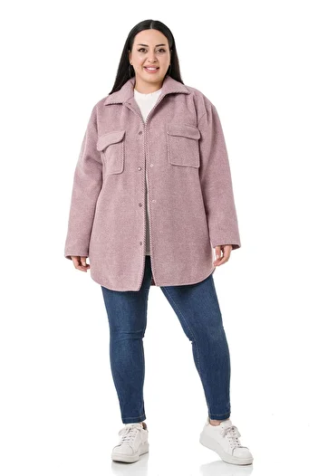 DISENTIS MODEST Large Size Shirt Collar Cover Pocket Lined Houndstooth Woven Powder Coat