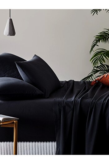 CAQQA Black Cotton Fabric Elastic Sheet Pillow Case