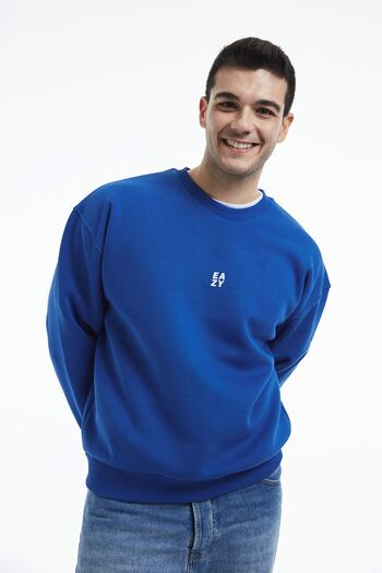 Eazy Co Eazy Basic Oversize Unisex Saks Синій велосипедний комір Товстий світшот