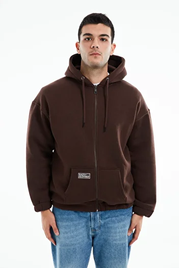 Eazy Co Eazy Premium Oversize μπουφάν με κουκούλα Unisex Σκούρο καφέ χοντρή ζακέτα