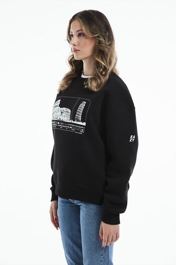 Eazy Co Eazy Italy Oversize Unisex Μαύρο Ποδηλατικό Φούτερ με χοντρό λαιμό