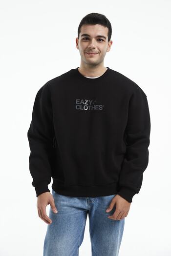 Eazy Co Eazy Clothes Oversize Unisex Μαύρο Πλεκτό Φούτερ με λαιμόκοψη