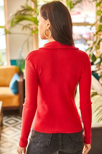 Olalook Women's Red Polo Collar Camisole Blouse BLZ-19002028