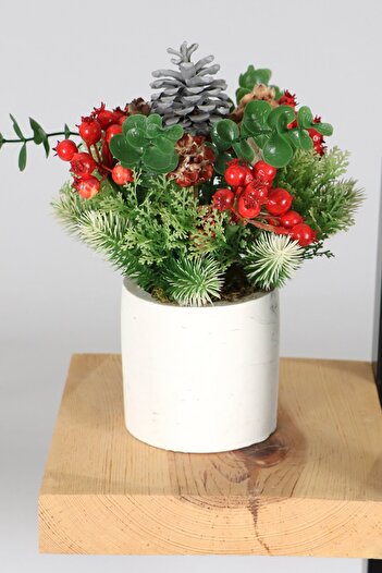 Yapay Çiçek Deposu Artificial Coquina Pomegranate Arrangement in a Concrete Pot New Year Concept 8