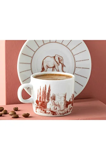 English Home Elephant Porcelain Set of 2 Coffee Cups 80 Ml Claret Red