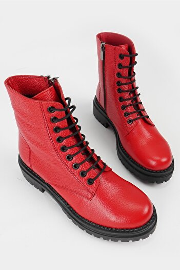 TUNAELLİ Women's Red Genuine Leather Boots & Booties Size 35-41