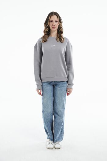 Eazy Co Eazy Basic Oversize Unisex Γκρι Ποδηλατικό Φούτερ με χοντρό λαιμό