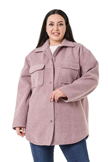 DISENTIS MODEST Large Size Shirt Collar Cover Pocket Lined Houndstooth Woven Powder Coat