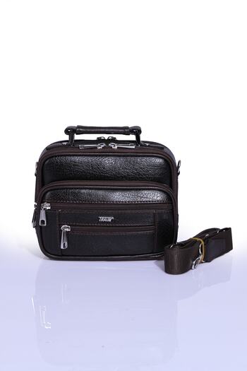By Hakan Traum 019 Steel Case Men's Bag with Hand and Shoulder Strap Brown