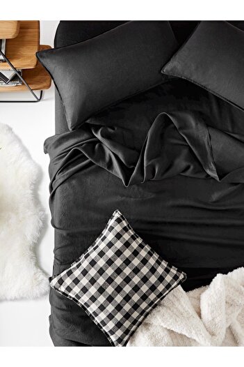 CAQQA Black Cotton Sheet Elastic Double Duvet Cover Set