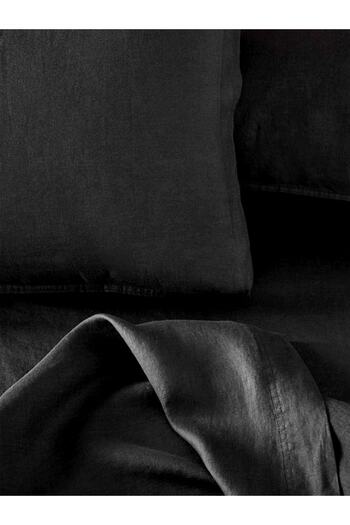 CAQQA Black Cotton Sheet Elastic Double Duvet Cover Set