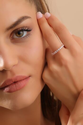 Bilsen Store Kadın 925 Ayar Gümüş Rose Kaplama Tek Sıralı Tamtur Pırlanta Model Yüzük