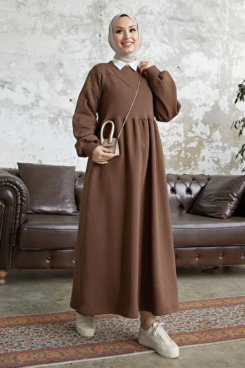 InStyle Elenor Balloon Sleeve Hijab Dress - Brown