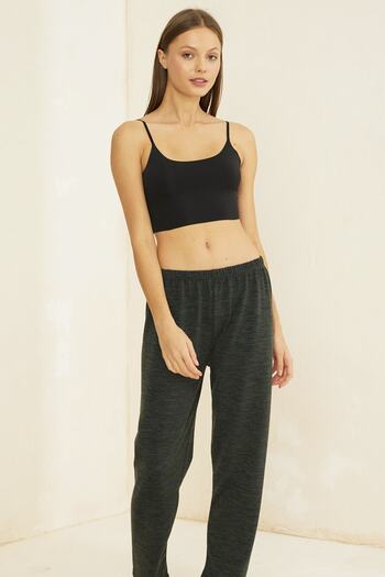 Siyah İnci Dark Khaki Knitwear Bottom Pajama Bottoms