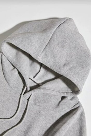 MODAGEN Unisex Gri New York Baskılı Kapüşonlu Oversize Sweatshirt
