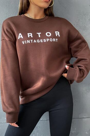 MODAGEN Unisex καφέ φούτερ Artor Vintagesport με στάμπα με λαιμόκοψη