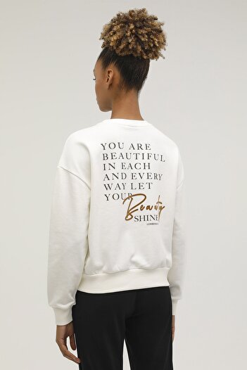 lumberjack Φούτερ W-gf42 Bena Printed Back Ekru Kadın