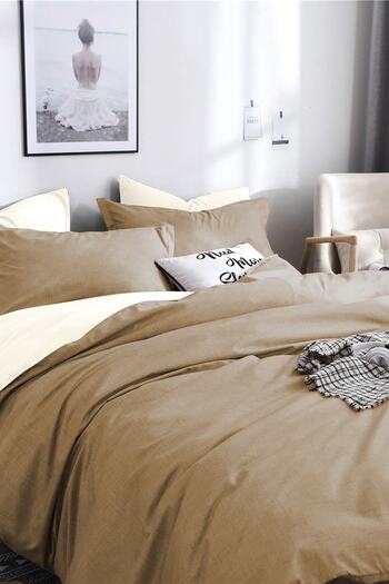 Alla Turca Single Ranforce Double Sided Duvet Cover Set - With Elastic Sheets - Cream/Milk Brown