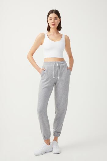 Los Ojos Women's Melange Gray Elastic Leg Jogger Sweatpants