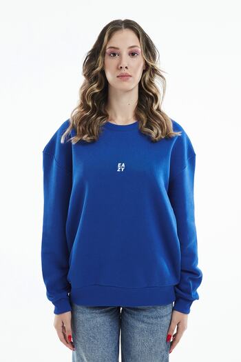 Eazy Co Eazy Basic Oversize Unisex Saks Синій велосипедний комір Товстий світшот