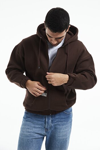 Eazy Co Eazy Premium Oversize μπουφάν με κουκούλα Unisex Σκούρο καφέ χοντρή ζακέτα