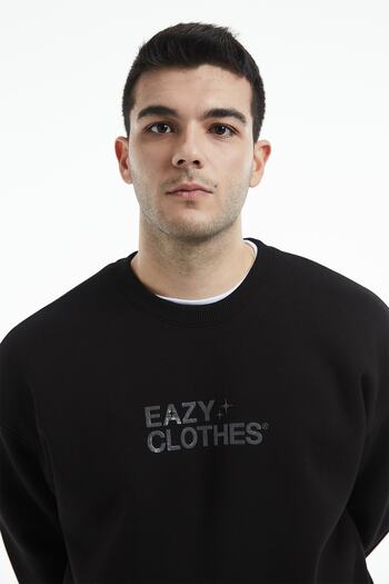 Eazy Co Eazy Clothes Oversize Unisex Μαύρο Πλεκτό Φούτερ με λαιμόκοψη