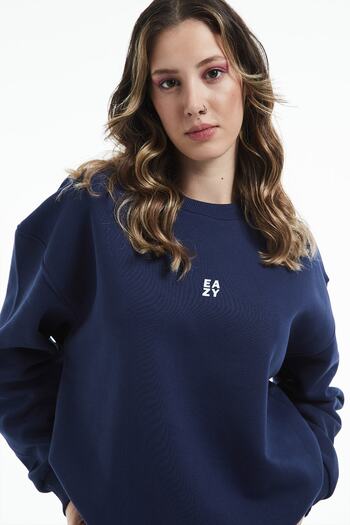 Eazy Co Толстовка Eazy Basic Oversize Unisex Navy Blue Crew Neck Thick Sweatshirt