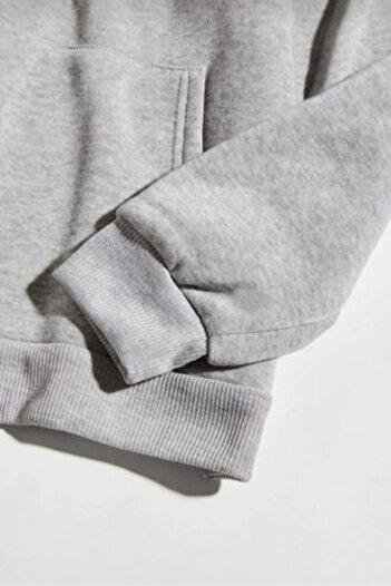MODAGEN Unisex Gri New York Baskılı Kapüşonlu Oversize Sweatshirt