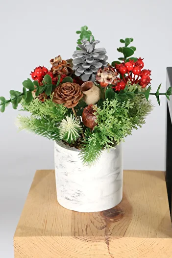 Yapay Çiçek Deposu Artificial Coquina Pomegranate Arrangement in a Concrete Pot New Year Concept 8