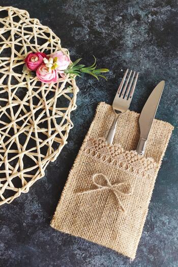 Çt Çeyizci Tekstil Serving Napkin Natural Fabric - 12 Pieces - Jute Fabric