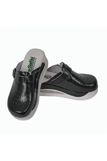 DR SABO Buckle Black Color Leather Airmax Women's Orthopedic Slippers, Nurse Doctor Hospital Home Slippers